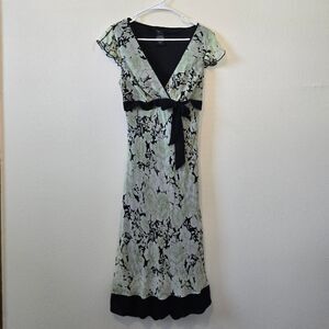 Speechless Y2K 2000s Bow Waist Plunge v Neck Flare Nature Sheer Print Maxi Dress
